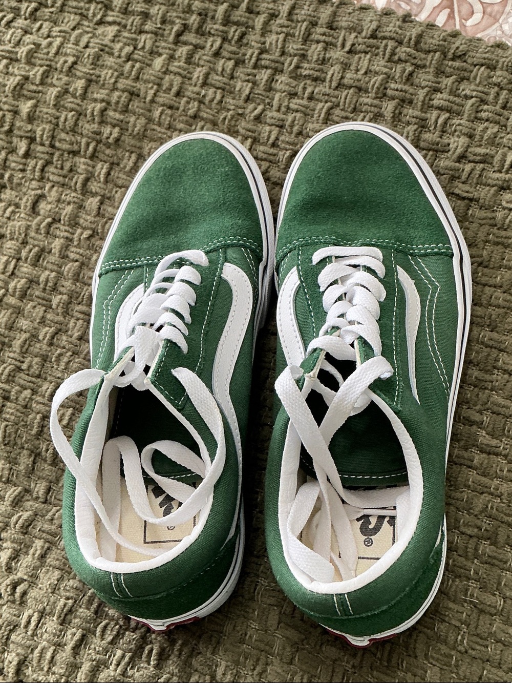 Vans Green Suede Old Skool Sneakers with White Stripe - Picture 2 of 4